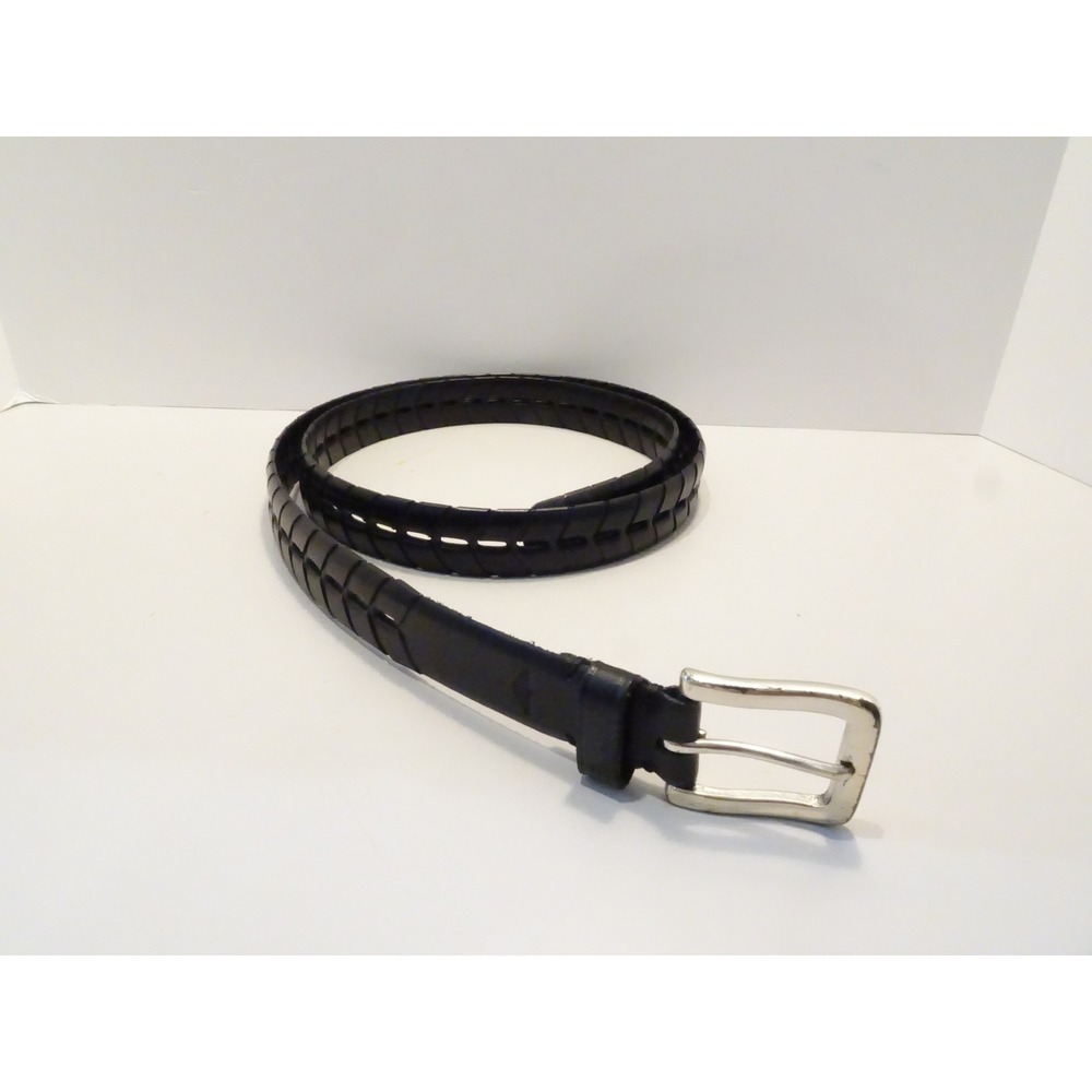 Dockers Mens Black Genuine Leather Belt Silver Buckle Size 50 2744E